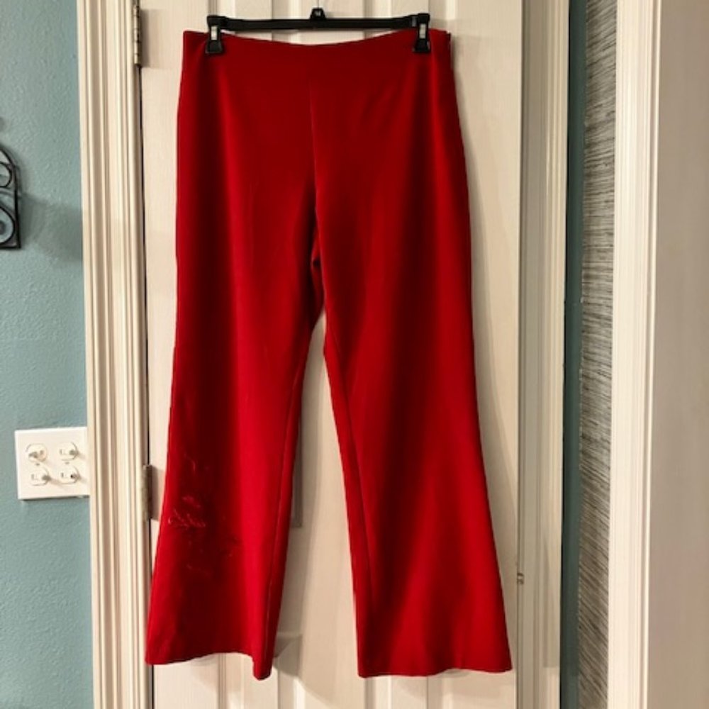 WILDLIFE NEW YORK - Size 12 - Red Flared Pants w/ Floral Embroidered Pattern